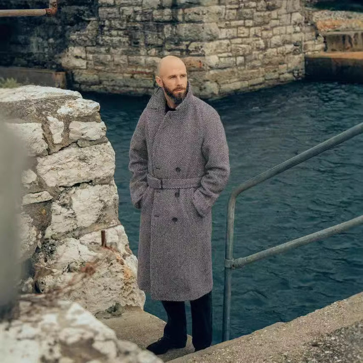 Men's elegant wool coat with houndstooth pattern Lisslune