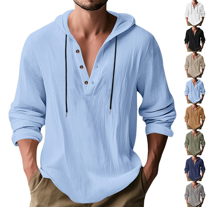 Men's casual hoodie shirt with modern button placket design Lisslune
