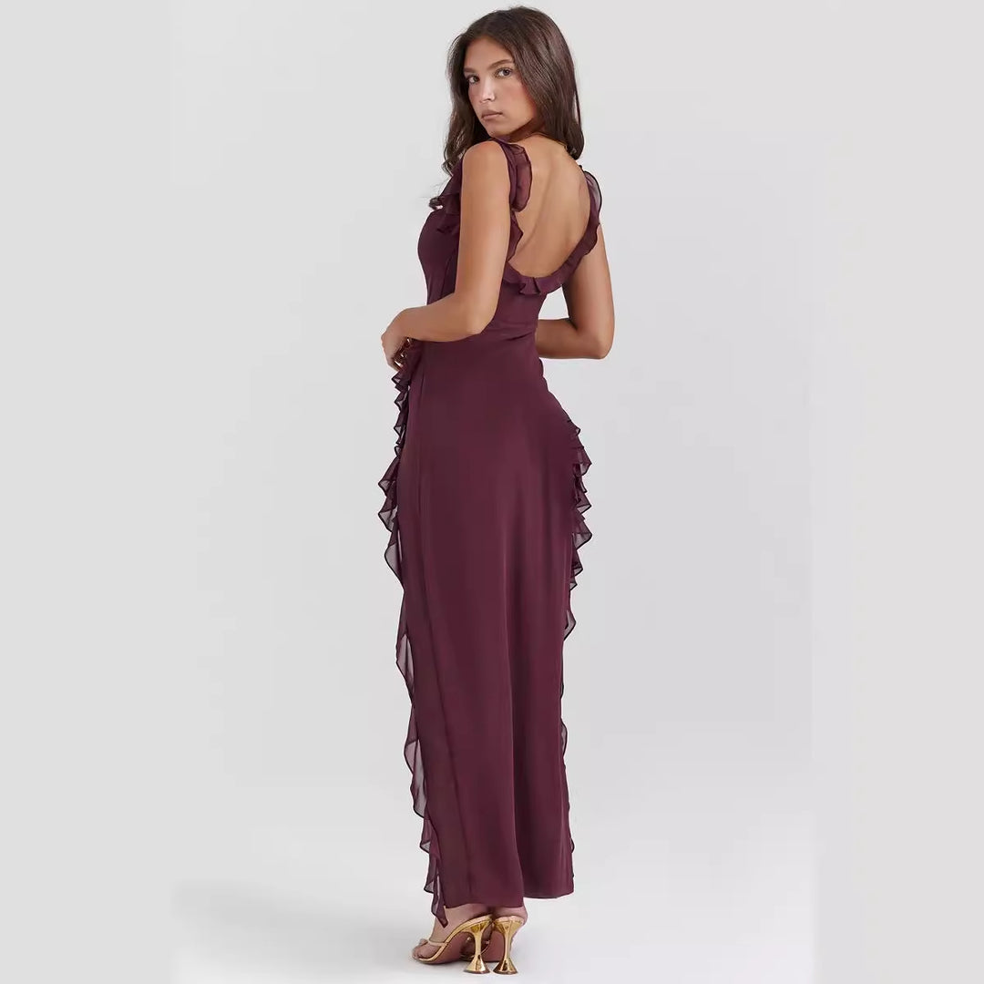 Women's Maxi Dress with Ruffle Details and Floral Design