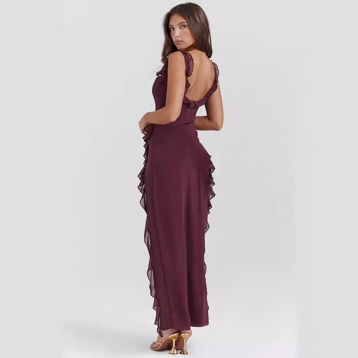 Women's Maxi Dress with Ruffle Details and Floral Design