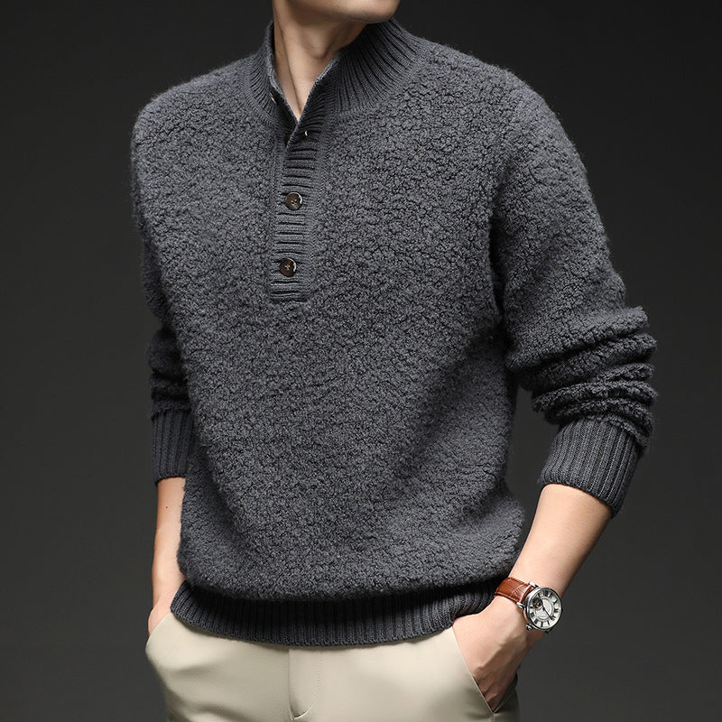 Men's sweater with textured surface and practical button closure Lisslune