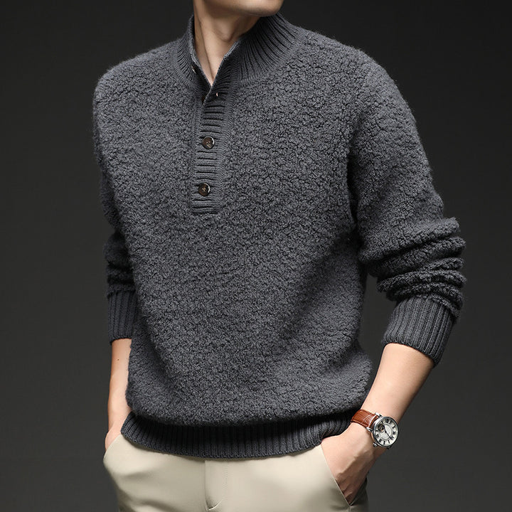 Men's sweater with textured surface and practical button closure Lisslune
