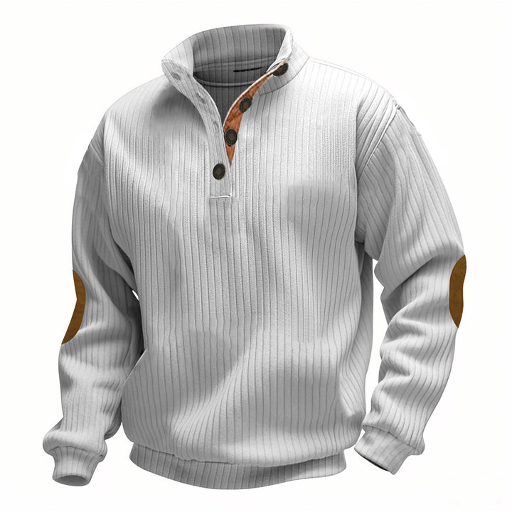 Men's knitted sweater with modern stand-up collar and contrasting leather details Lisslune