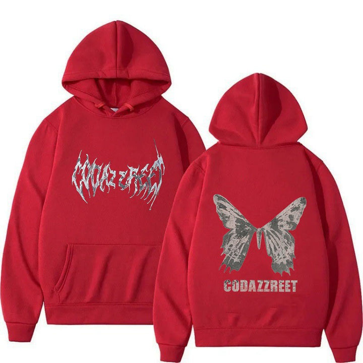 Women's hoodie with eye-catching butterfly design and artistic lettering Lisslune