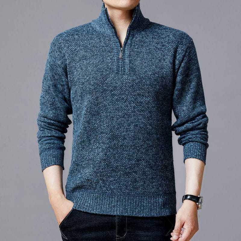 Men's Pullover with Stand-Up Collar and Textured Pattern Lisslune
