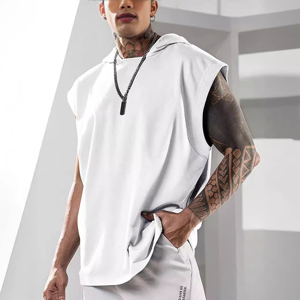 Men's hooded tank top with fashionable cut and practical kangaroo pocket Lisslune