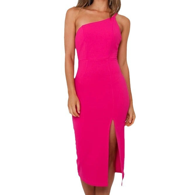 Women's Asymmetrical Maxi Dress with Elegant Split and Fitted Cut