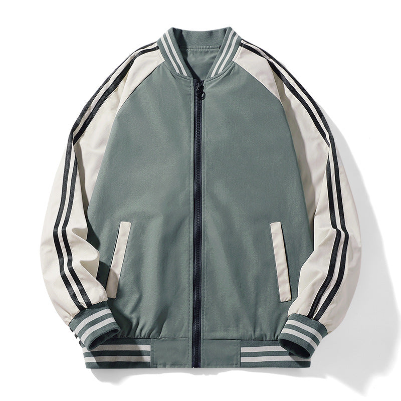 Men's Sporty Bomber Jacket with Contrasting Stripes Lisslune