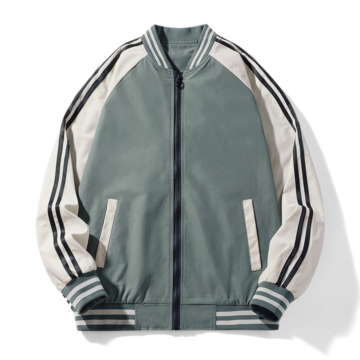 Men's Sporty Bomber Jacket with Contrasting Stripes Lisslune