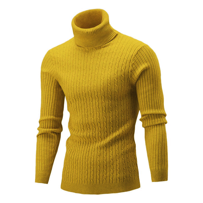 Men's Elegant Knit Sweater with Stand-Up Collar and Fine Cable Knit Pattern Lisslune