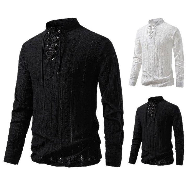 Men's Long-Sleeve Shirt with Creative Lacing Design Lisslune