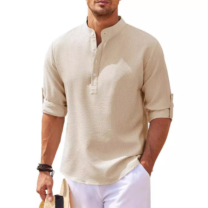 Men's long sleeve shirt with textured surface and modern stand-up collar Lisslune