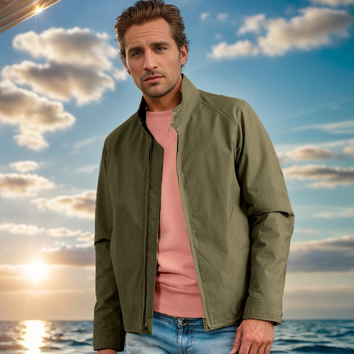 Men's casual transitional jacket with stand-up collar and practical pockets Lisslune