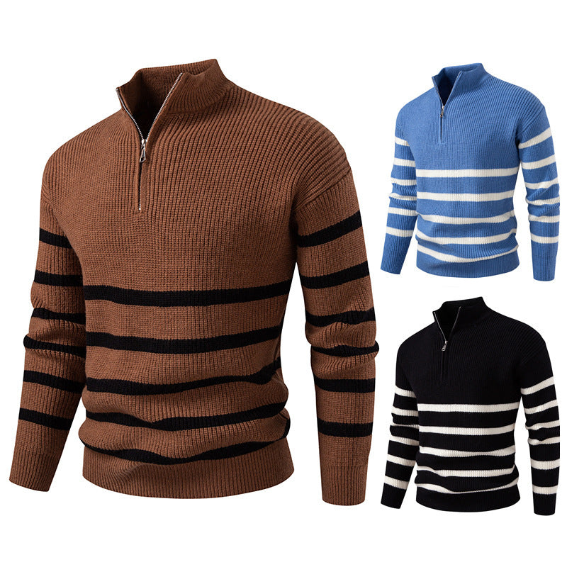 Men's knitted sweater with modern half-zip and striped design Lisslune
