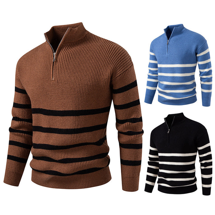 Men's knitted sweater with modern half-zip and striped design Lisslune
