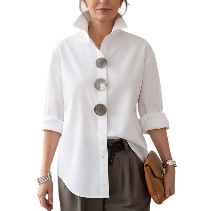 Women's stylish shirt with large button details and a chic standing collar Lisslune