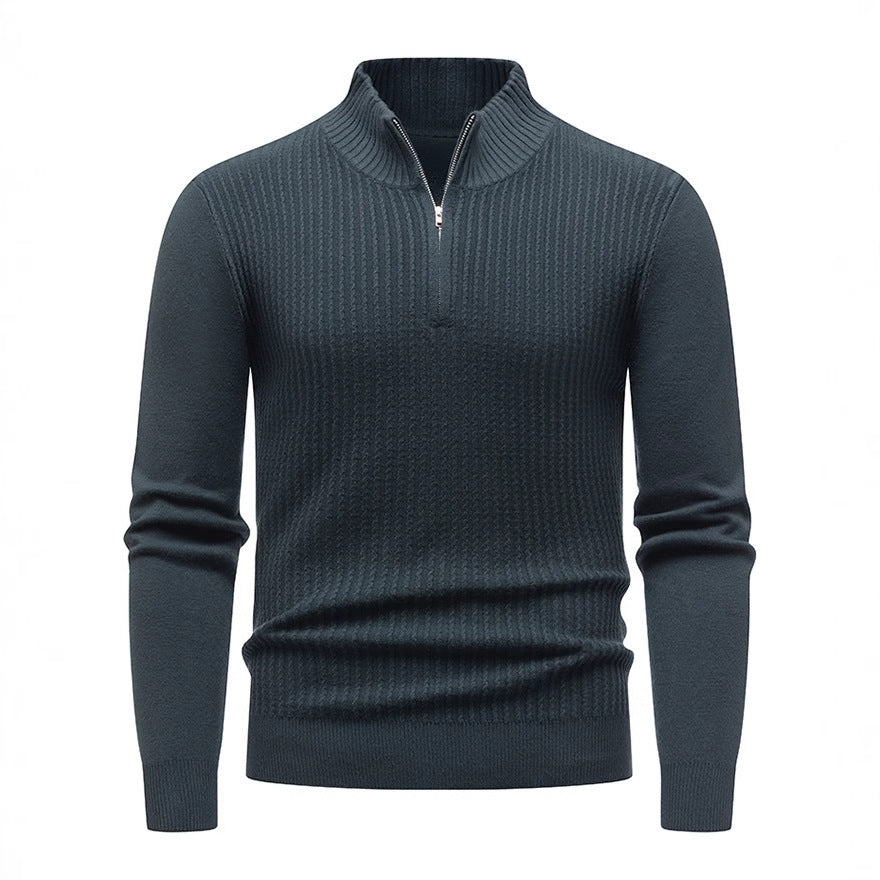 Men's knit sweater with modern stand-up collar and fine rib design Lisslune