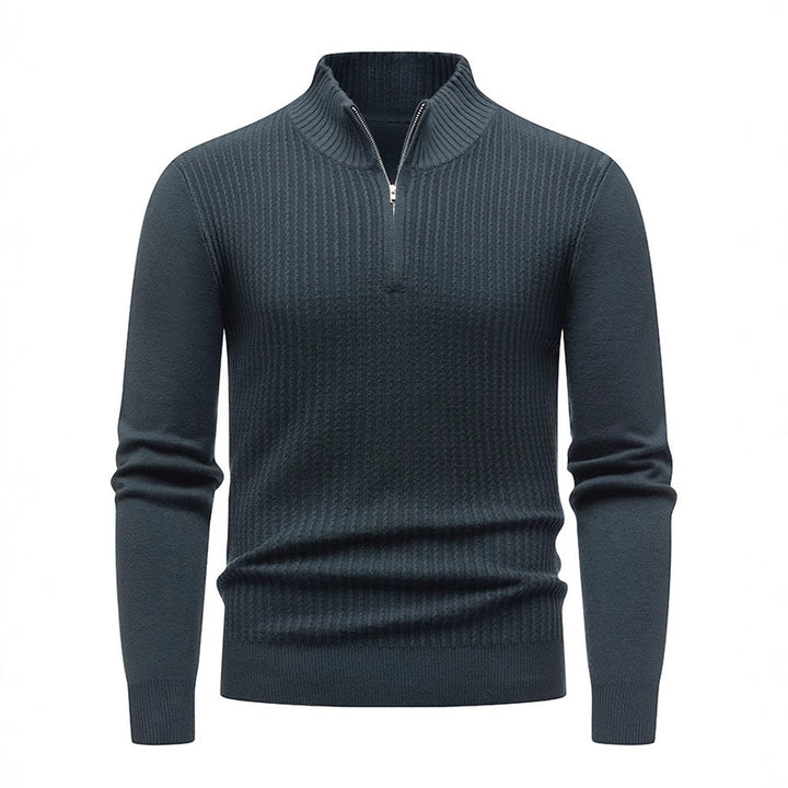 Men's knit sweater with modern stand-up collar and fine rib design Lisslune