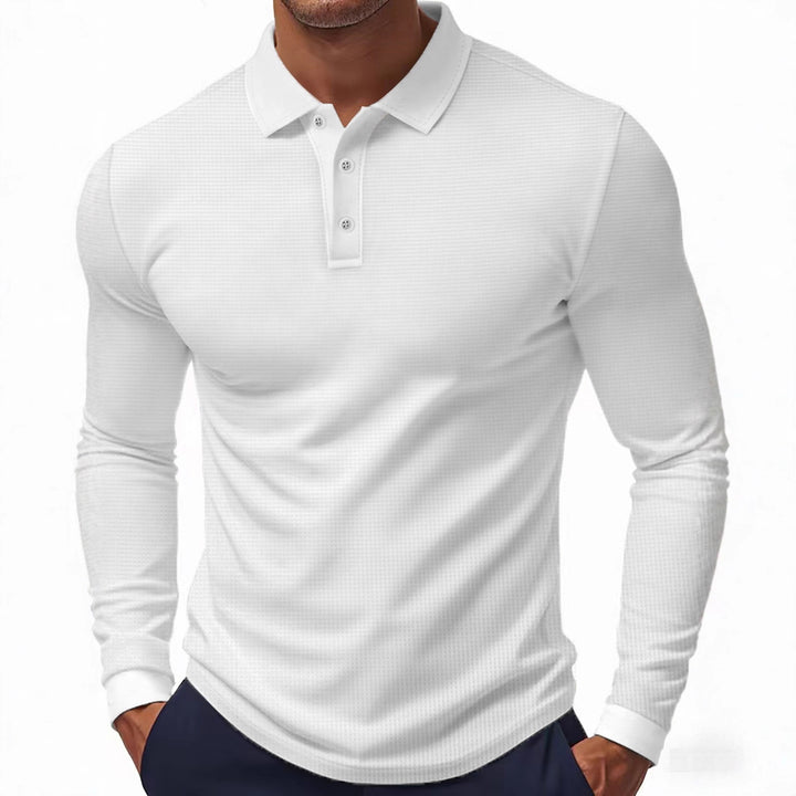 Men's Long Sleeve Polo Shirt with Textured Surface and Classic Collar Lisslune