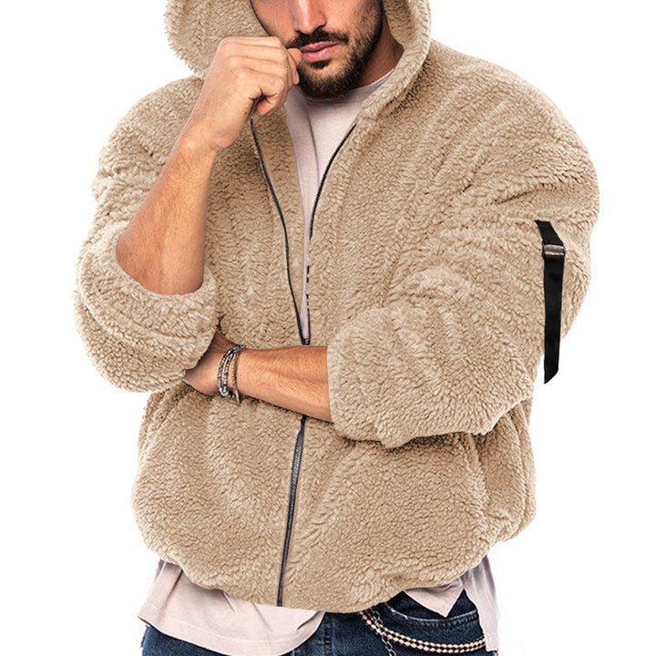 Men's fleece jacket with hood and practical zipper Lisslune