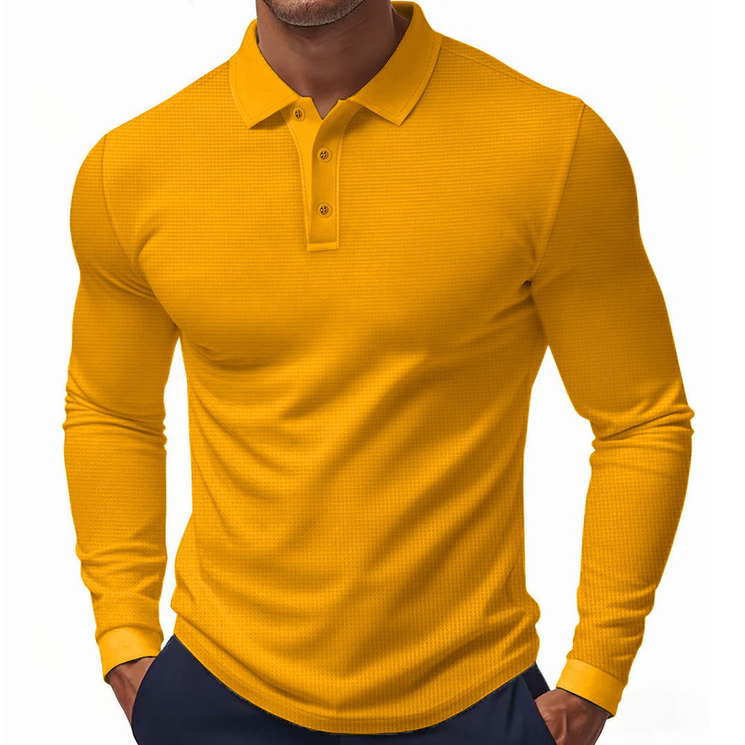 Men's Long Sleeve Polo Shirt with Textured Material Lisslune