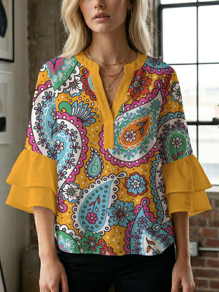 Women's blouse with voluminous wing sleeves and intense leaf pattern Lisslune
