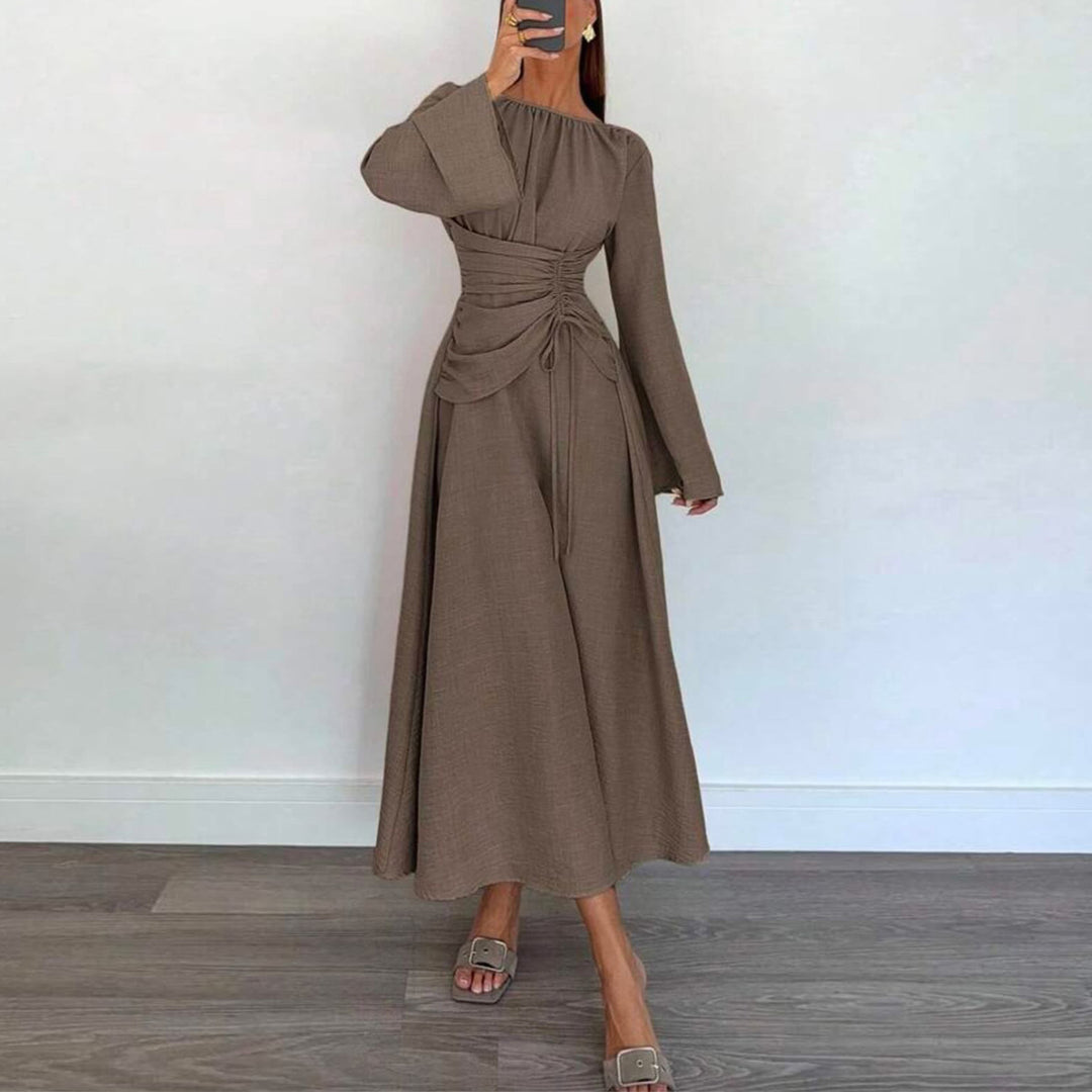Women's Elegant Maxi Dress with Side Ruffle and Sophisticated Draping