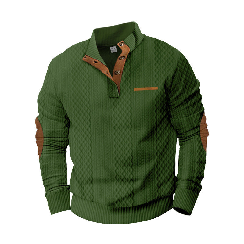 Men's structured sweater with stylish Henley neckline and tasteful synthetic leather details Lisslune