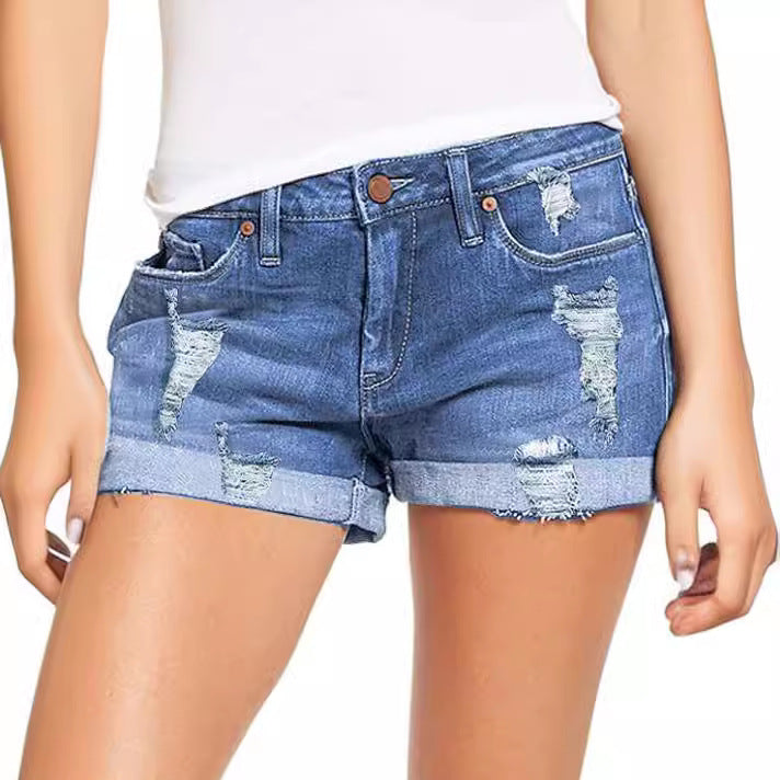Women's Destroyed Denim Shorts in Casual Leisure Style Lisslune
