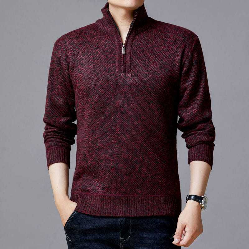 Men's Pullover with Stand-Up Collar and Textured Pattern Lisslune
