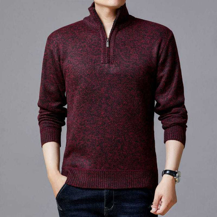 Men's Pullover with Stand-Up Collar and Textured Pattern Lisslune