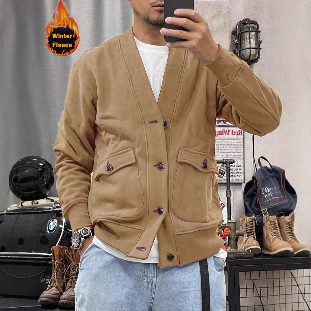 Men's fashionable fleece jacket with practical pockets and elegant button placket Lisslune