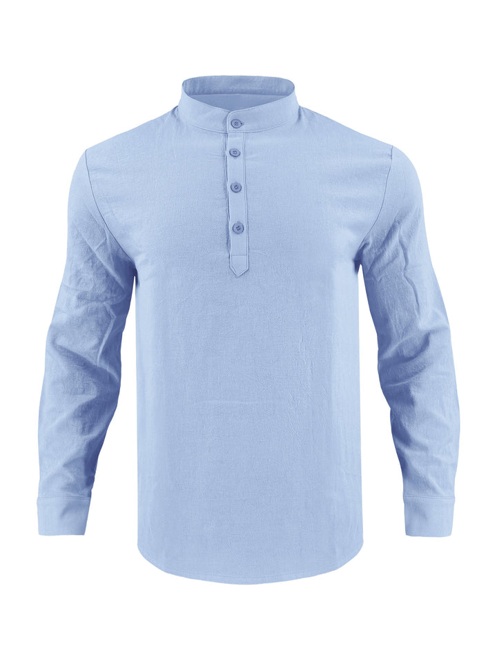 Men's elegant long-sleeve shirt with fashionable standing collar and structured surface Lisslune