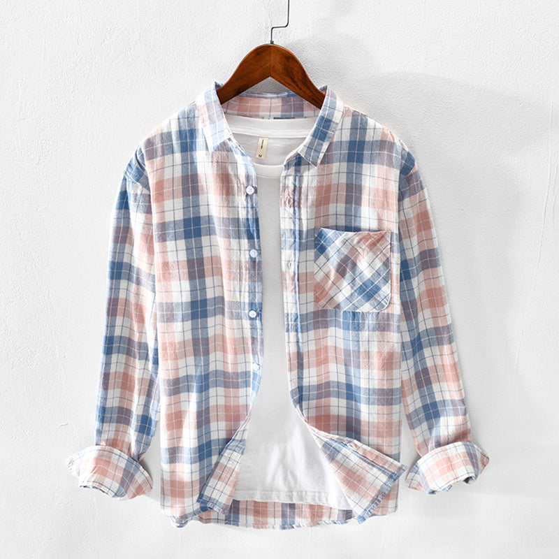 Men's checked casual shirt made of breathable cotton blend Lisslune