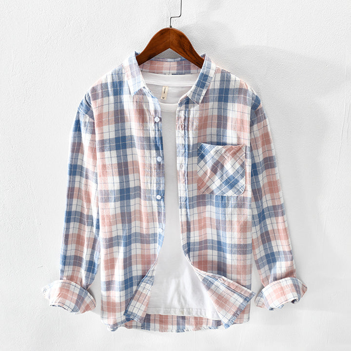 Men's checked casual shirt made of breathable cotton blend Lisslune