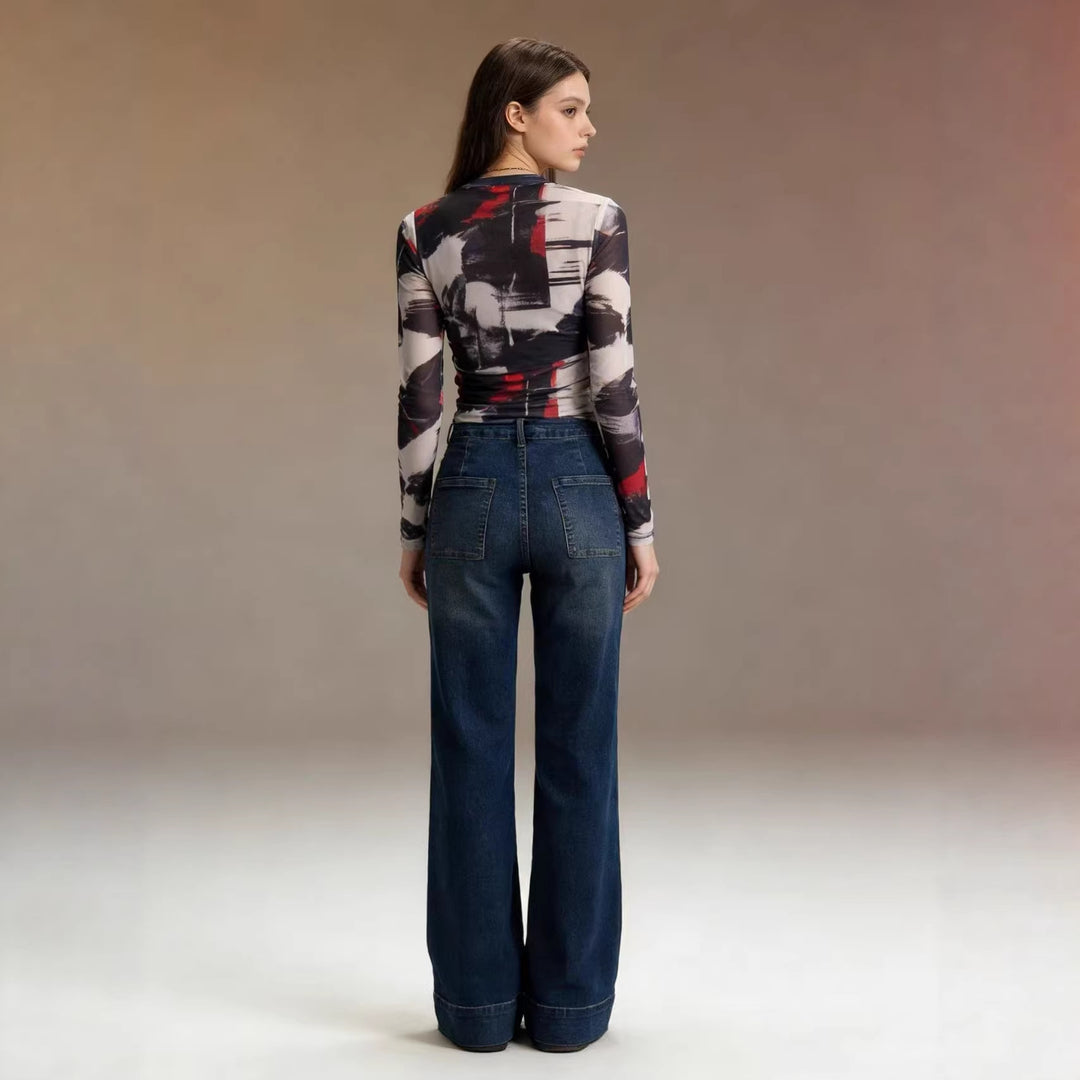Women High-Waist Wide-Leg Pants with Trendy Patch Lisslune