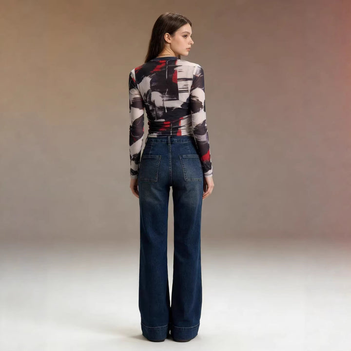 Women High-Waist Wide-Leg Pants with Trendy Patch Lisslune