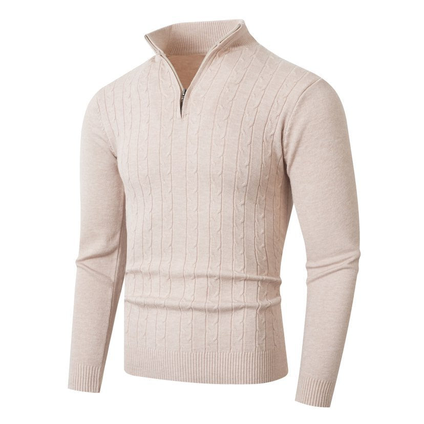 Men's knit sweater with modern cable pattern and high collar Lisslune