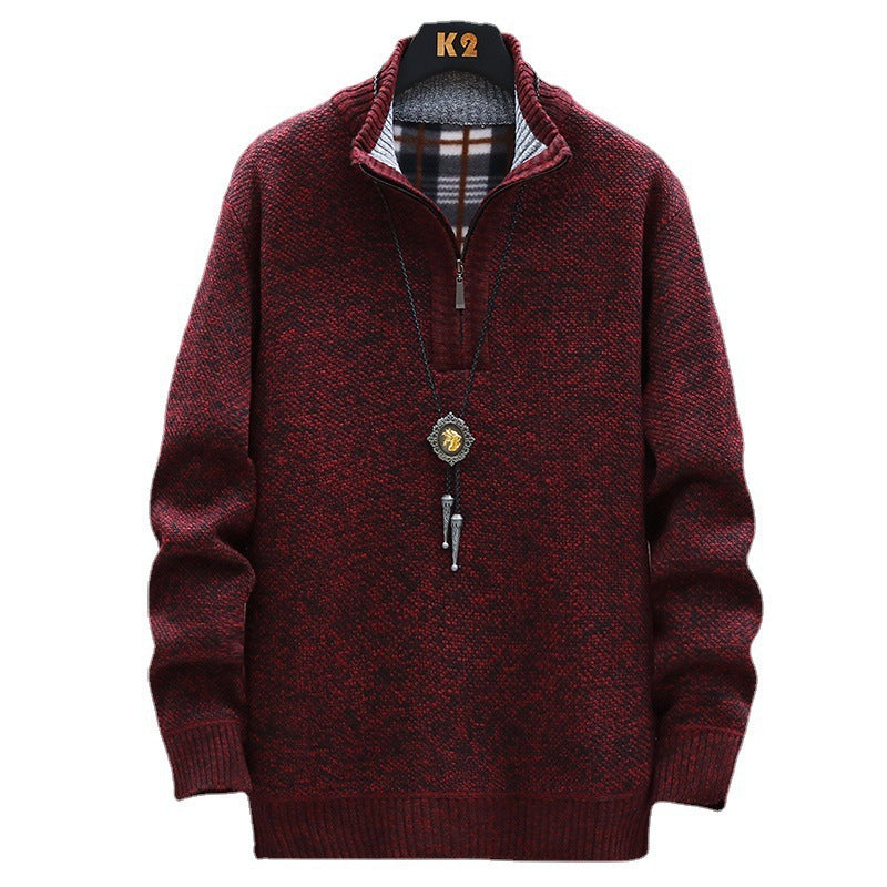 Men's fashionable knit sweater with half zipper and different textures Lisslune