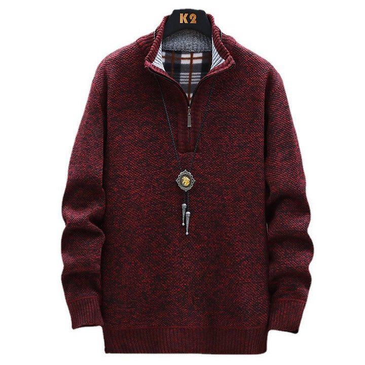 Men's fashionable knit sweater with half zipper and different textures Lisslune