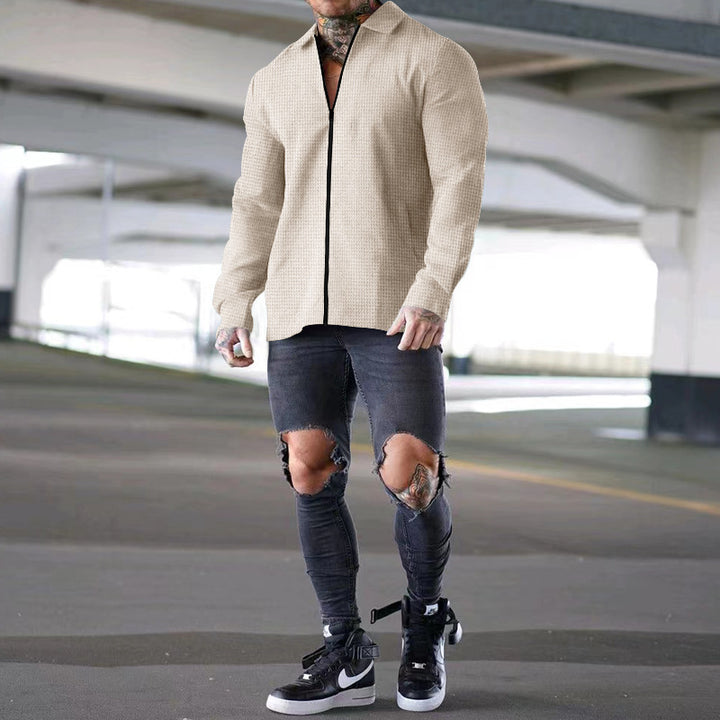 Men's long sleeve shirt with textured design and modern button placket Lisslune