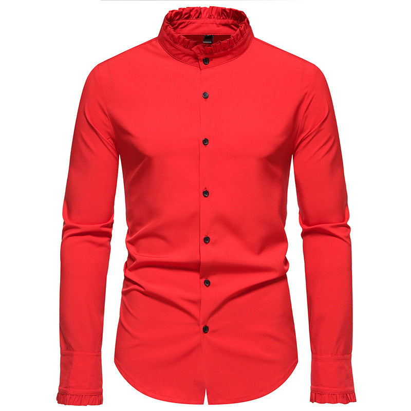 Men's Elegant Long Sleeve Shirt with Ruffle Details Lisslune