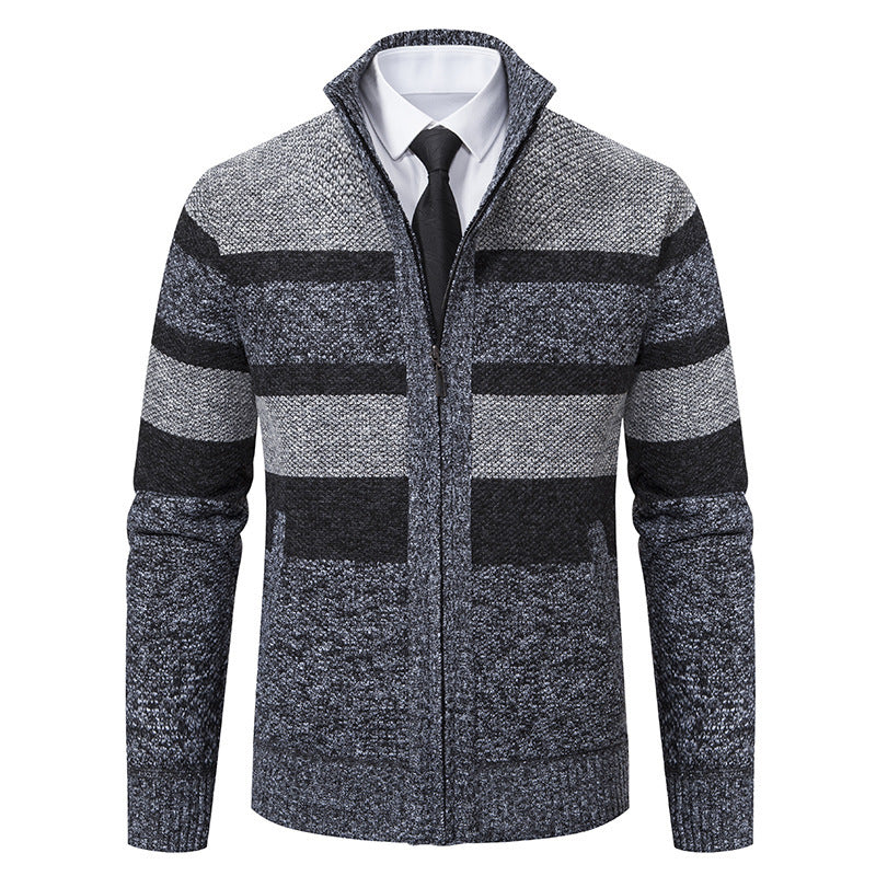 Men's stylish cardigan with high collar and striped design Lisslune
