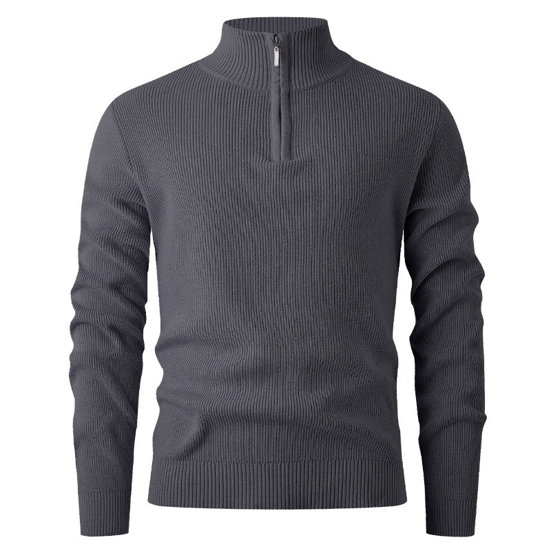 Men's knit sweater with modern stand-up collar and functional zipper Lisslune