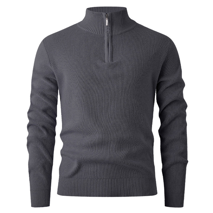 Men's knit sweater with modern stand-up collar and functional zipper Lisslune