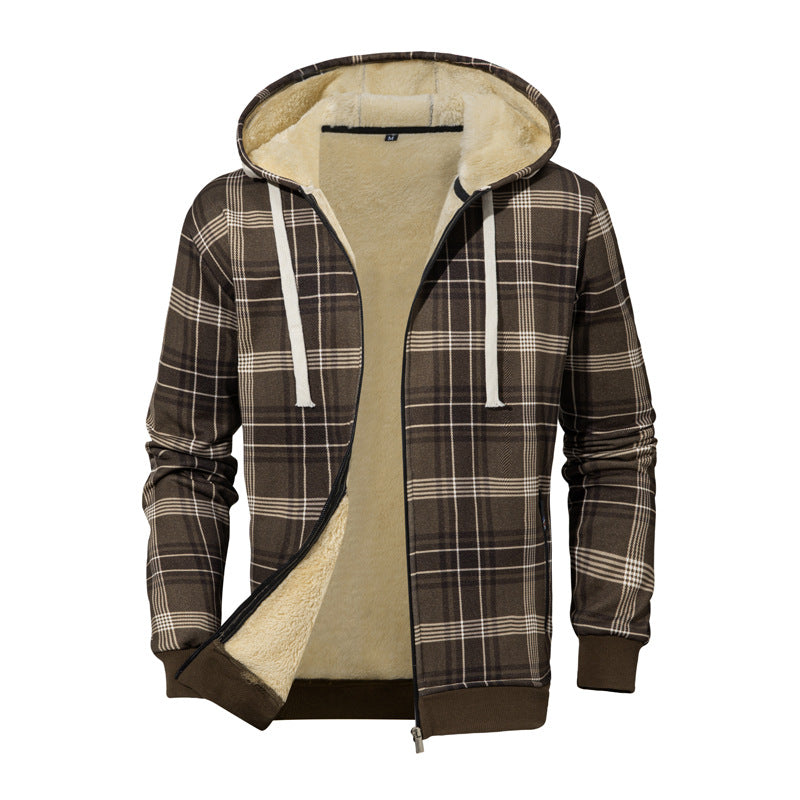 Men's cozy hooded sweatshirt jacket with checkered design Lisslune