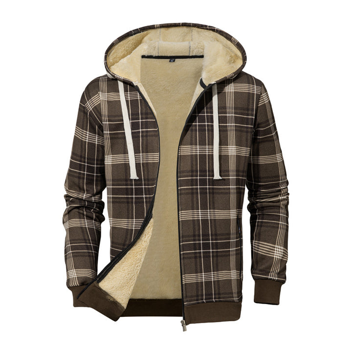 Men's cozy hooded sweatshirt jacket with checkered design Lisslune