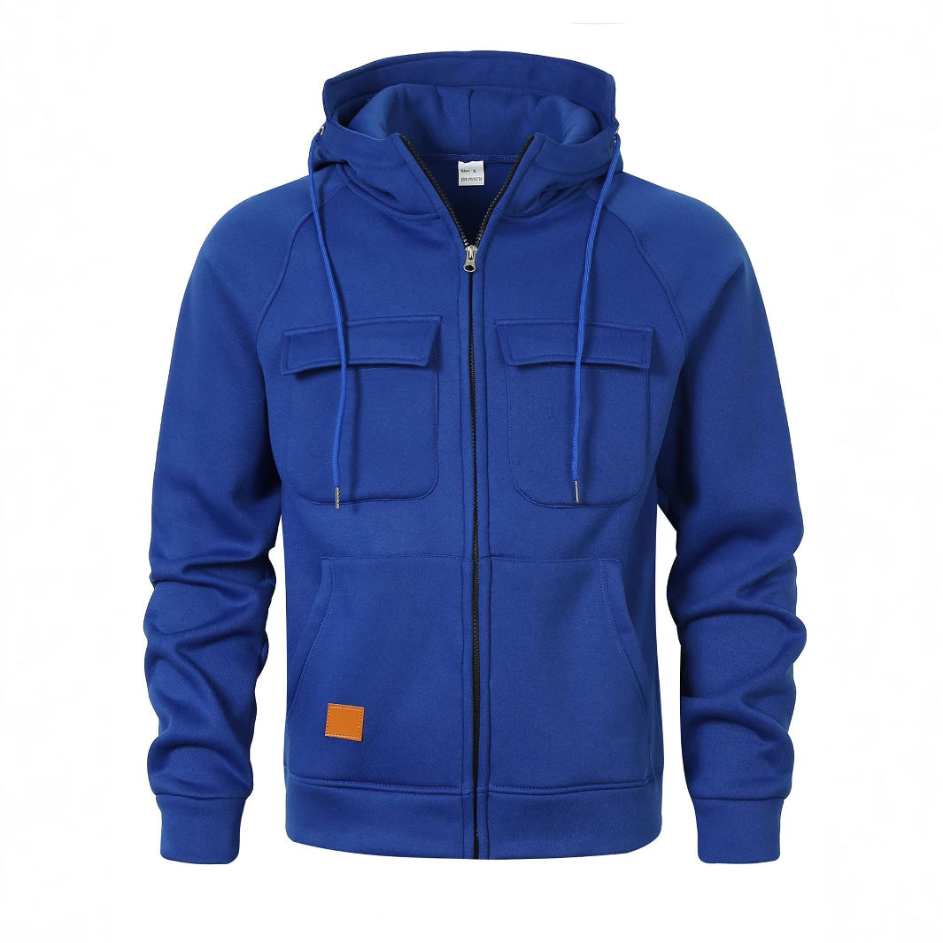 Men's Stylish Hooded Jacket with Practical Pockets and Zipper Lisslune