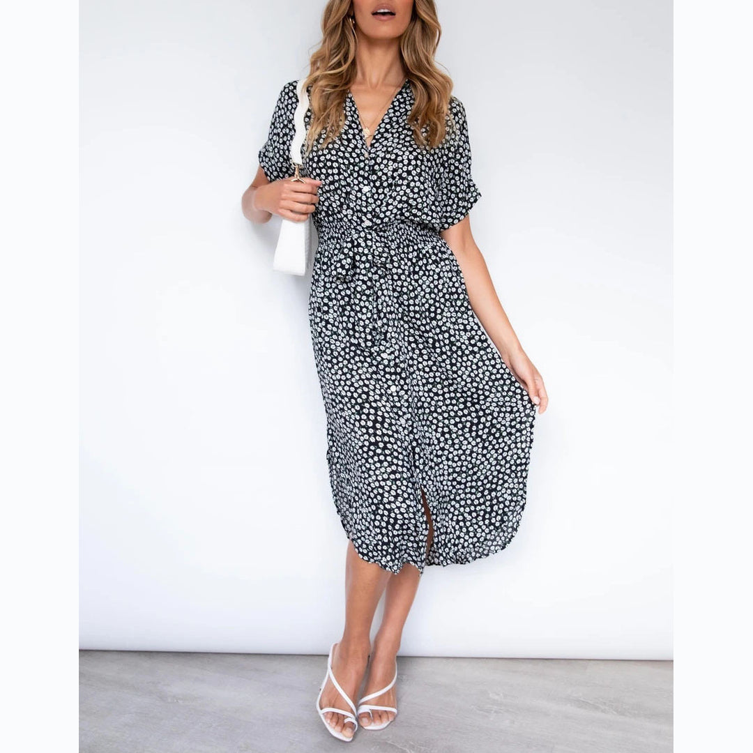 Women's midi dress with knot-free belt and playful polka dot design Lune London