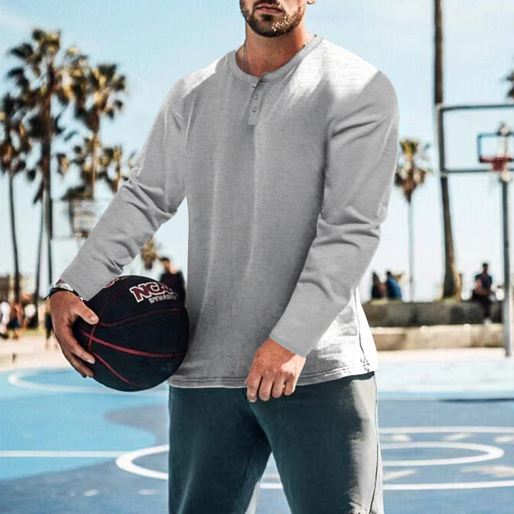 Men's long-sleeve sports top with button placket and breathable properties Lisslune
